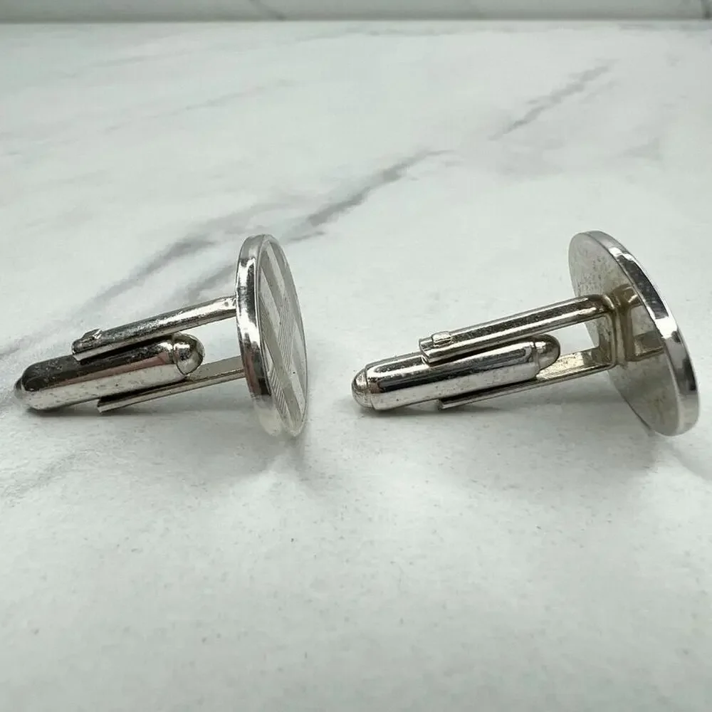 Silver Tone Oval Striped Cufflinks